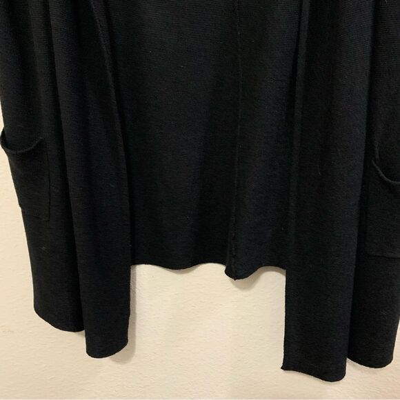 MAX STUDIO SILK BLEND HOODED CAPE WOMENS OS BLACK OPEN KNIT OPEN FRONT. - Picture 5 of 13